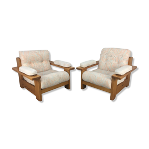 Paire de fauteuils brutalistes pin massif années 60-70