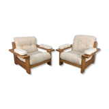 Pair of brutalist armchairs solid pine 60s-70s