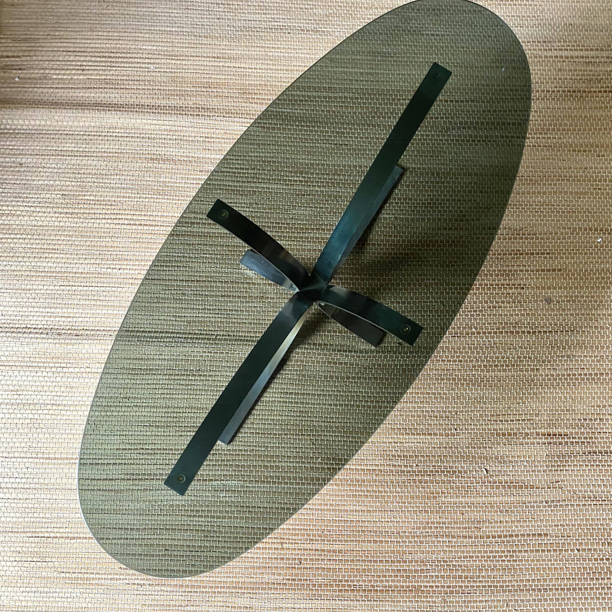 70s design coffee table in metal and smoked glass