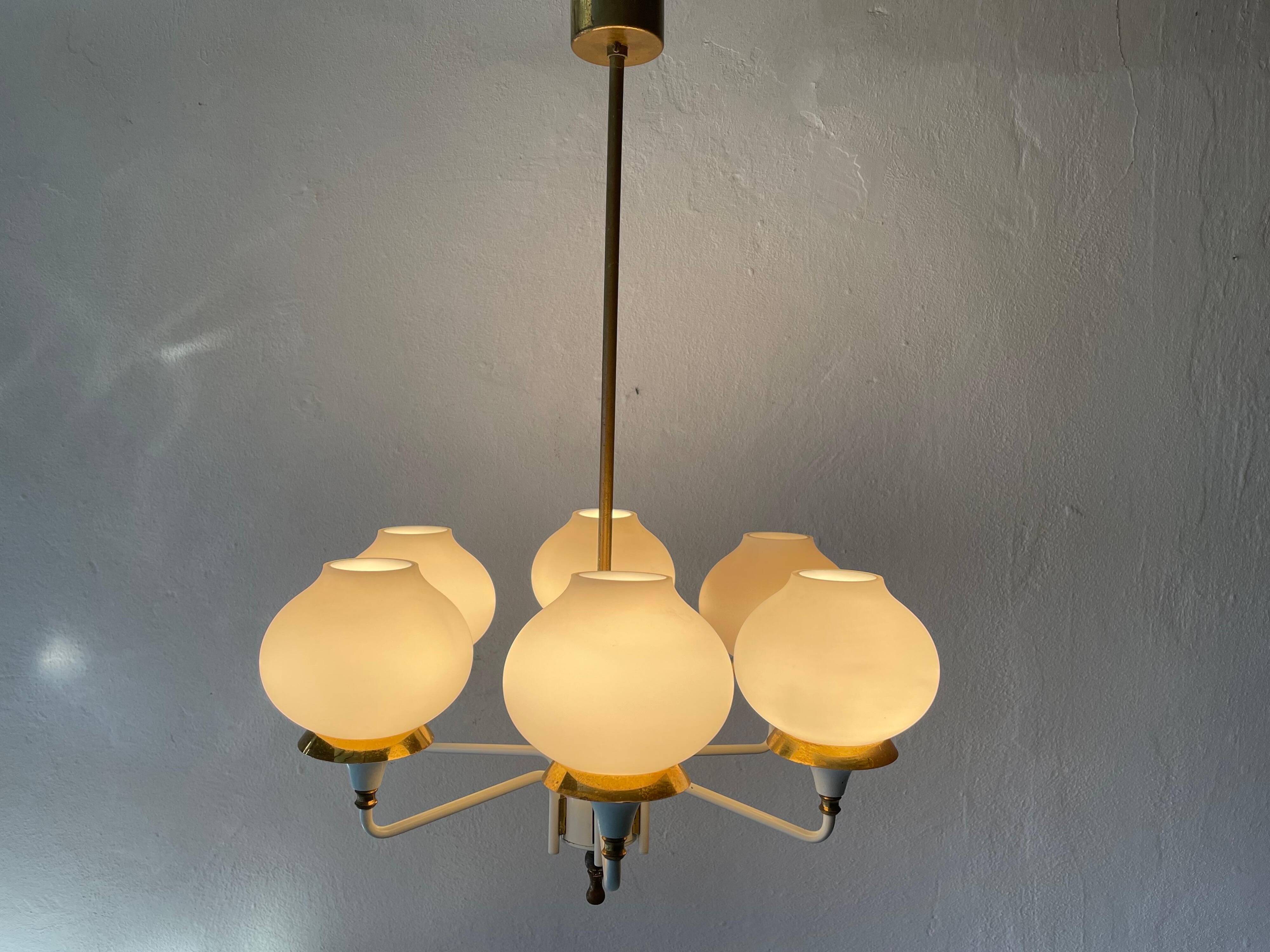 6 suspended glass lamps in white brass by Hans-Agne Jakobsson, 1960s, Sweden