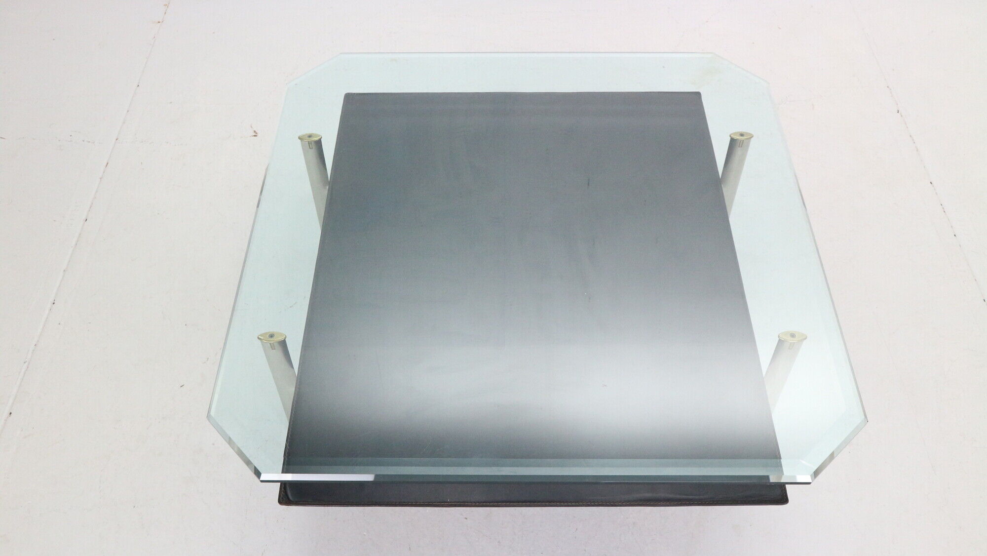 B&B Italia 'Diesis' Two-Tier Glass and Leather Coffee Table by Antonio Citterio