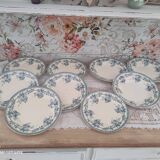 Lot de 9 assiettes diverses en faïence ancienne début 1900 décor roses bleues