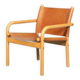 Danish safari chair in beech wood and leather from the 1970s.