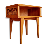 Bedside table wood and rattan compass feet