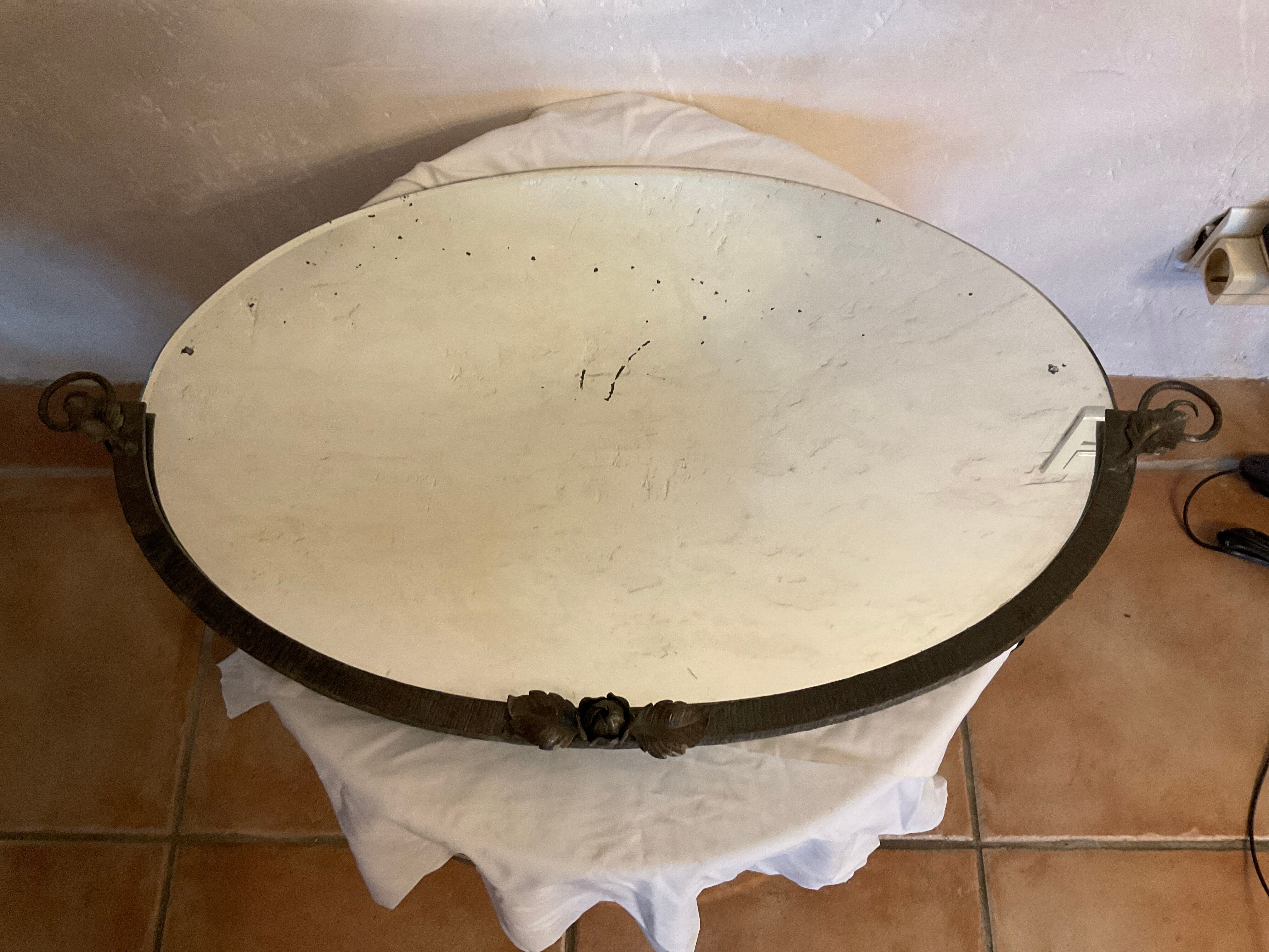 Art nouveau wrought iron wall mirror 71x40cm