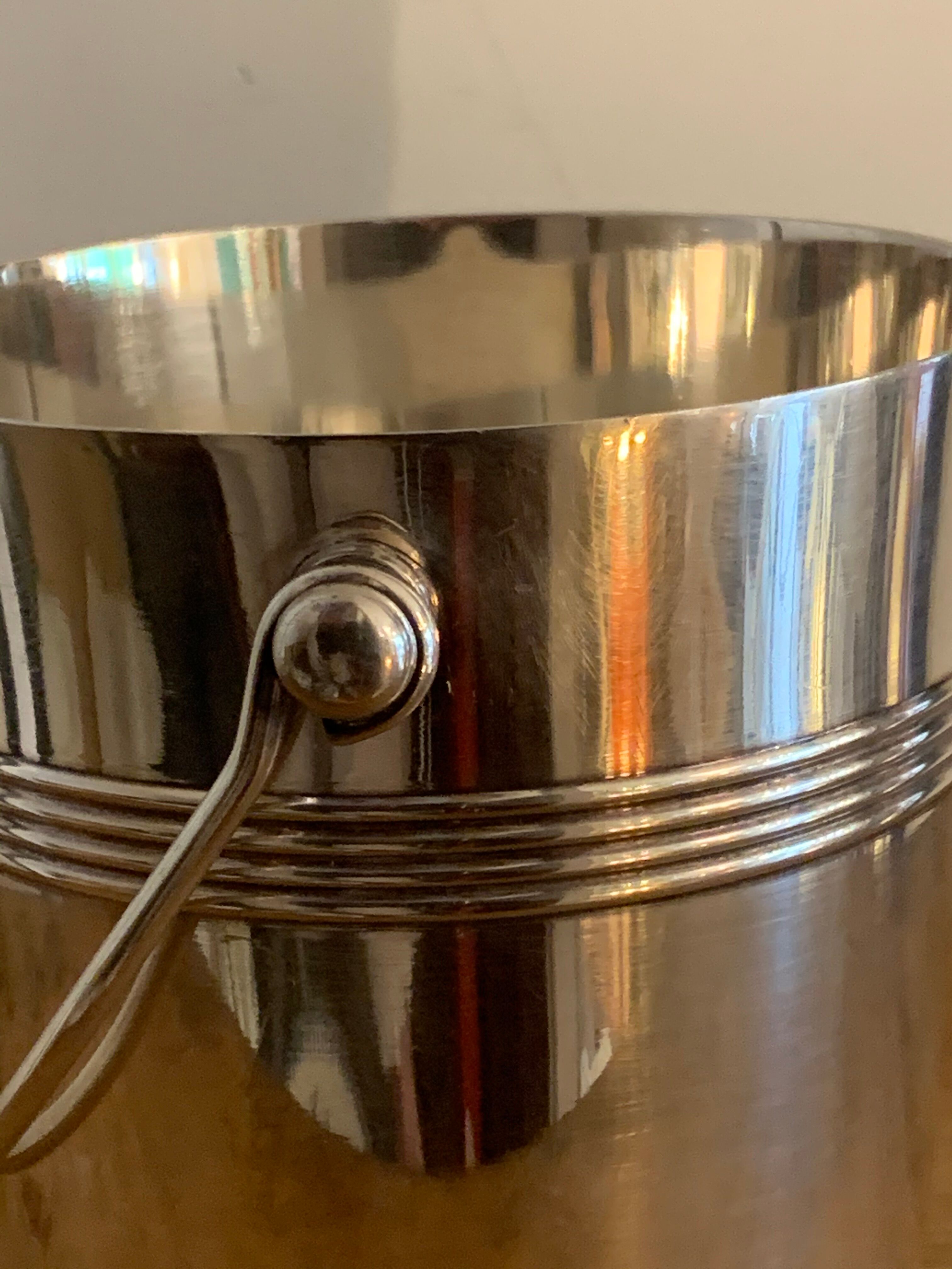 Pair of luc Lanel Christofle Gallia silver metal ice buckets 1940