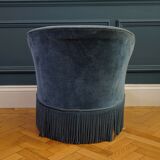 Peacock blue velvet fringed toad armchair