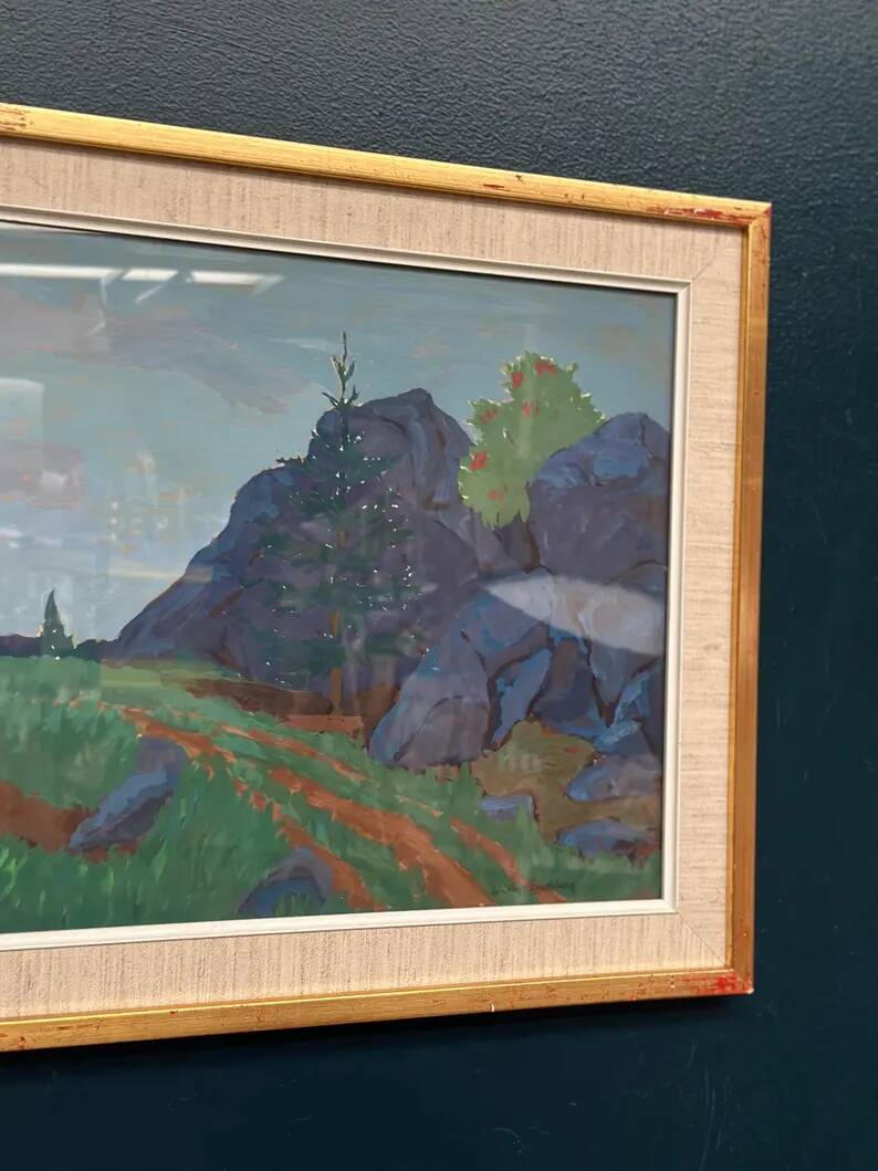 Original Swedish Gouache – "Landscape" by Willy Lindeberg – Signed – Vintage and Framed – 54.5 × 41.5 cm (21.5" × 16.3")