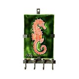 Small glazed ceramic seahorse wall plaque - key ring