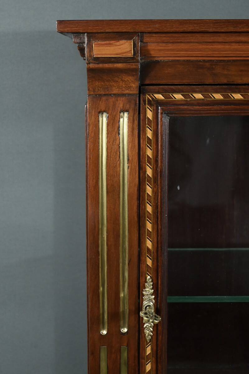 Rare small marquetry display cabinet, louis xvi style – mid 19th century