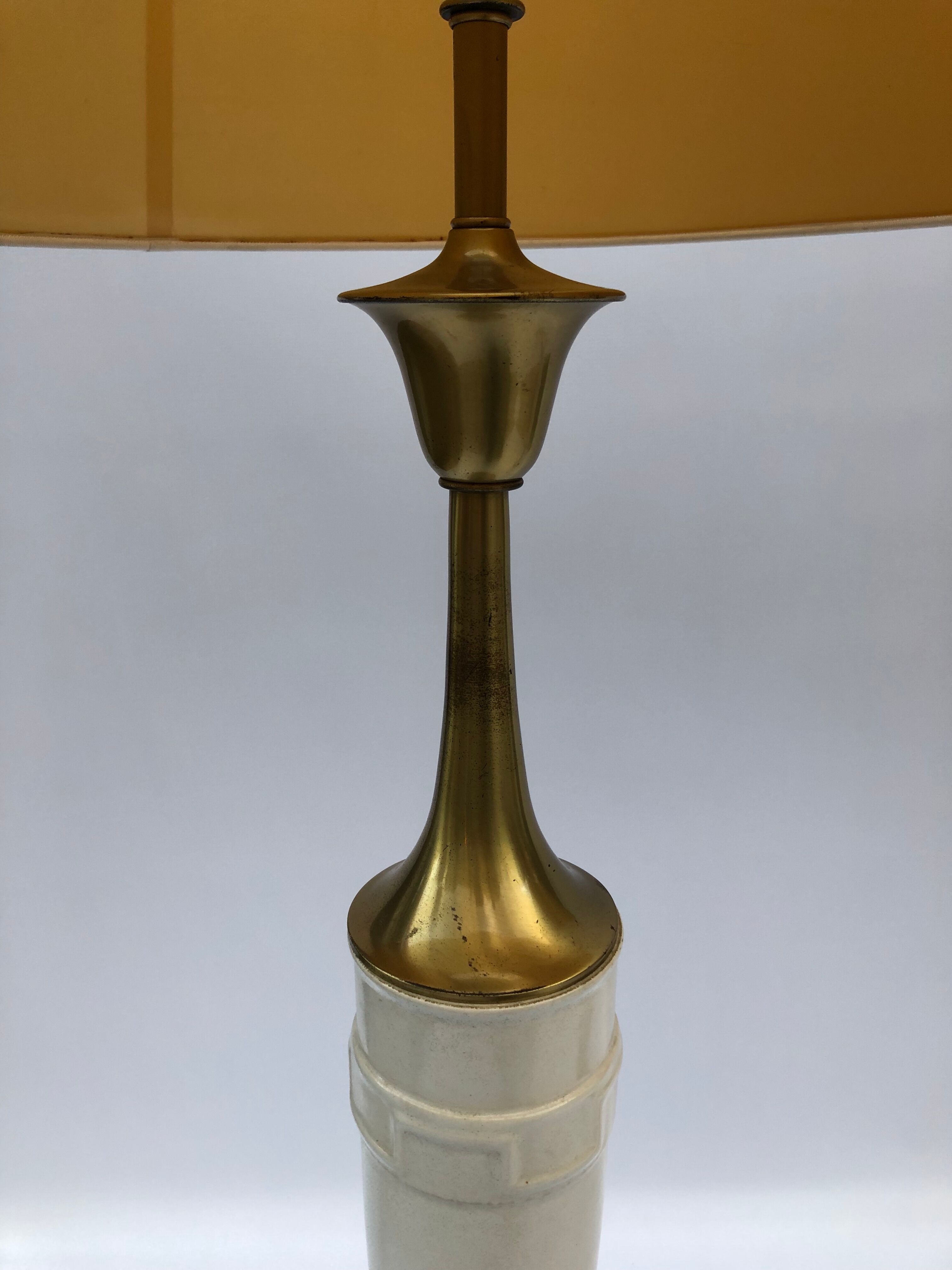 1960s laurel greek key ceramic brass table lamps hollywood regency neoclassical