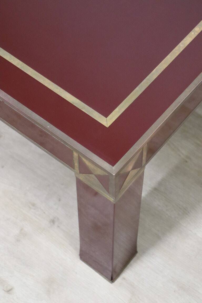 Vintage Jean-Claude Mahey coffee table in lacquered wood and brass, 1970