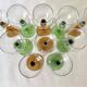 Vintage stemmed glasses, green or amber stem