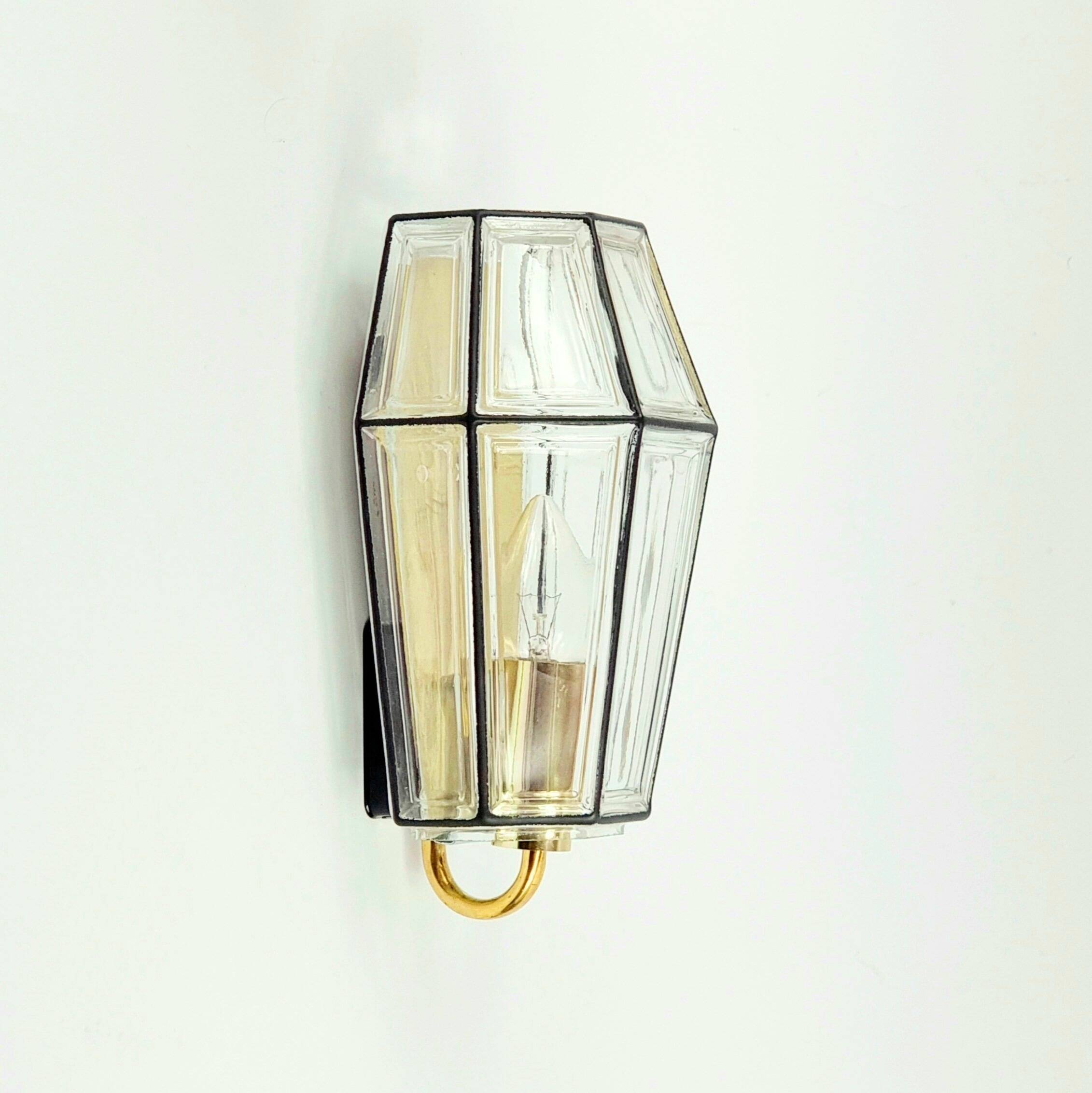 Pair of Mid-Century Glass & Brass Wall Lamps from Limburg, Germany, 1960s