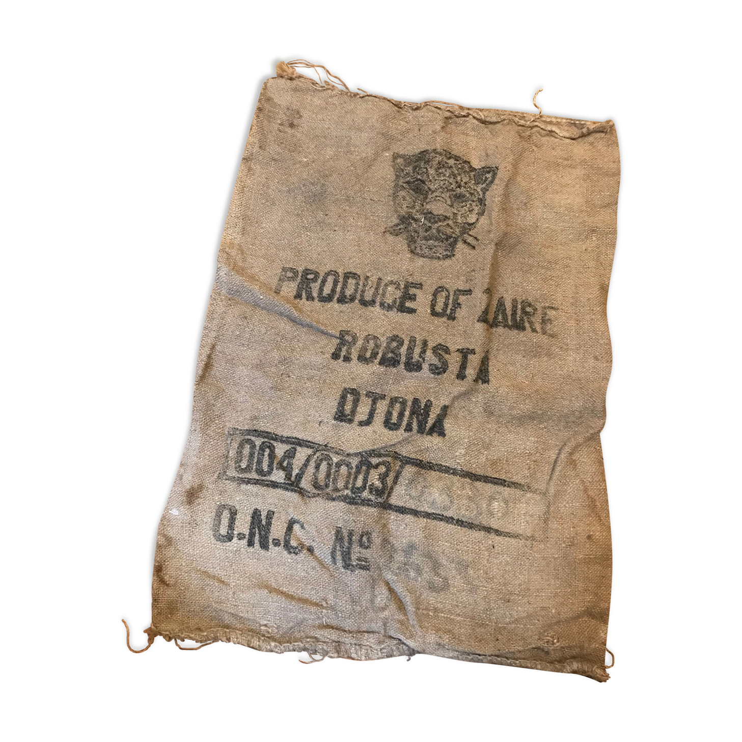 Robusta Zaire coffee bag leopard head burlap