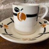 Cup and saucer in Iron Earth Badonviller apricot décor