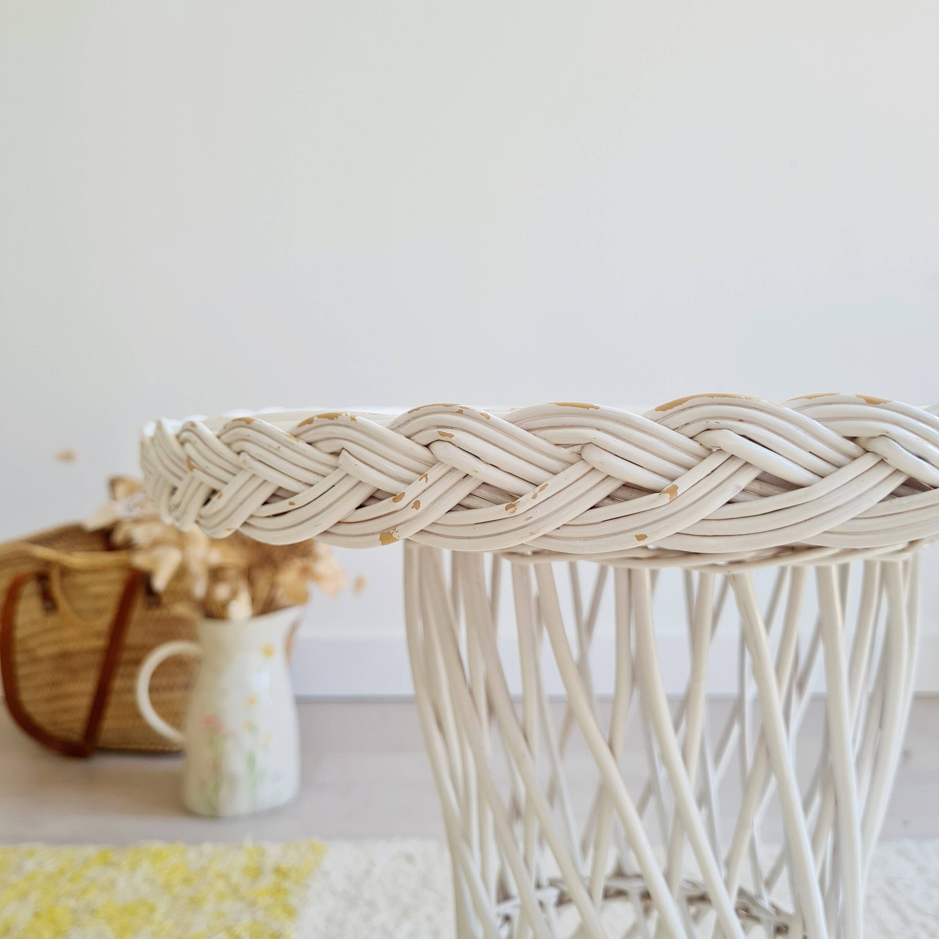 Antique white wicker coffee table