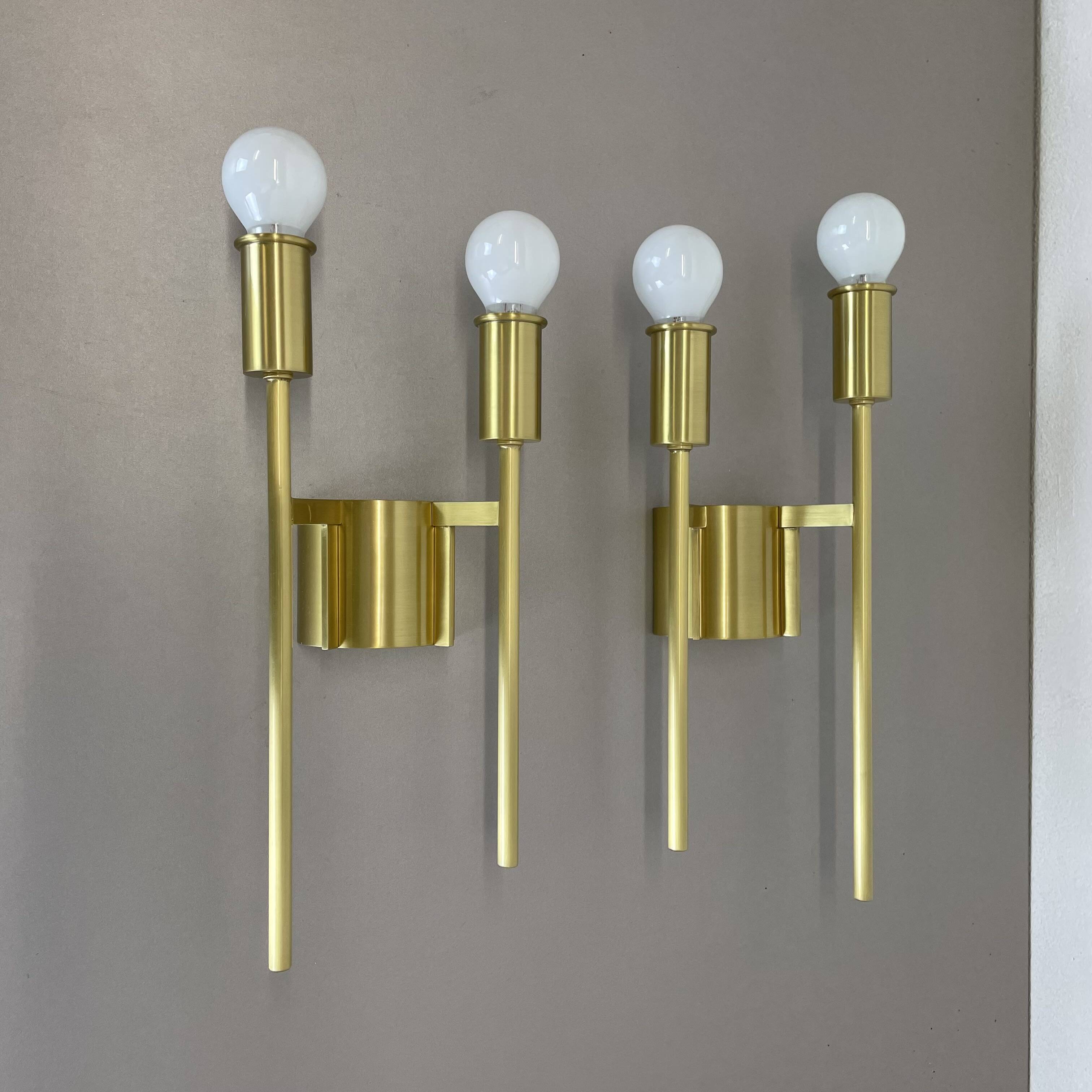 Set of 2 brass italian stilnovo style theatre wall light sconces, italy, 1970s