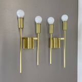 Set of 2 brass italian stilnovo style theatre wall light sconces, italy, 1970s