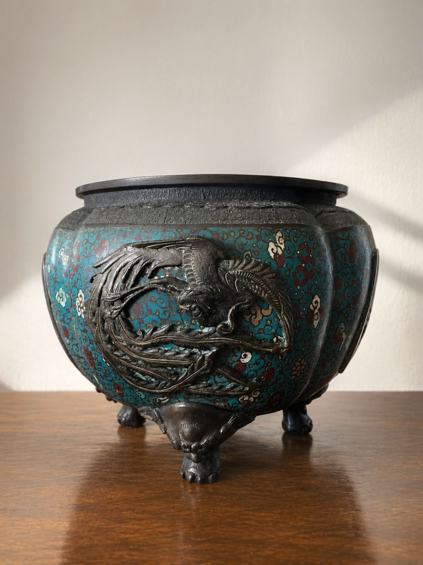 Cache pot bronze cloisonné meiji (fin 19eme).