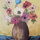 Tableau acrylique sur toile nature morte ancienne bouquet de fleurs
