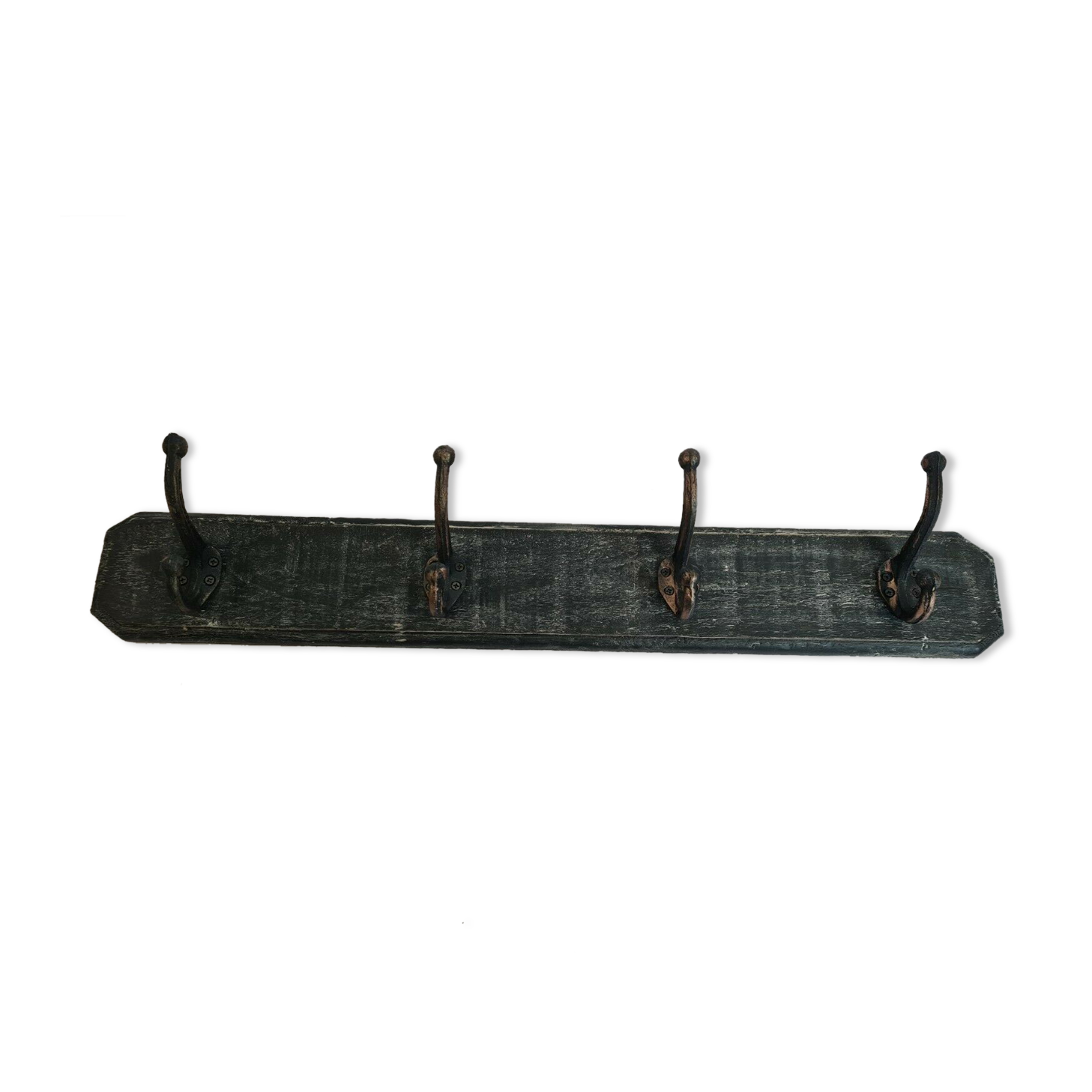 Coat rack in patinated wood and cast iron hooks