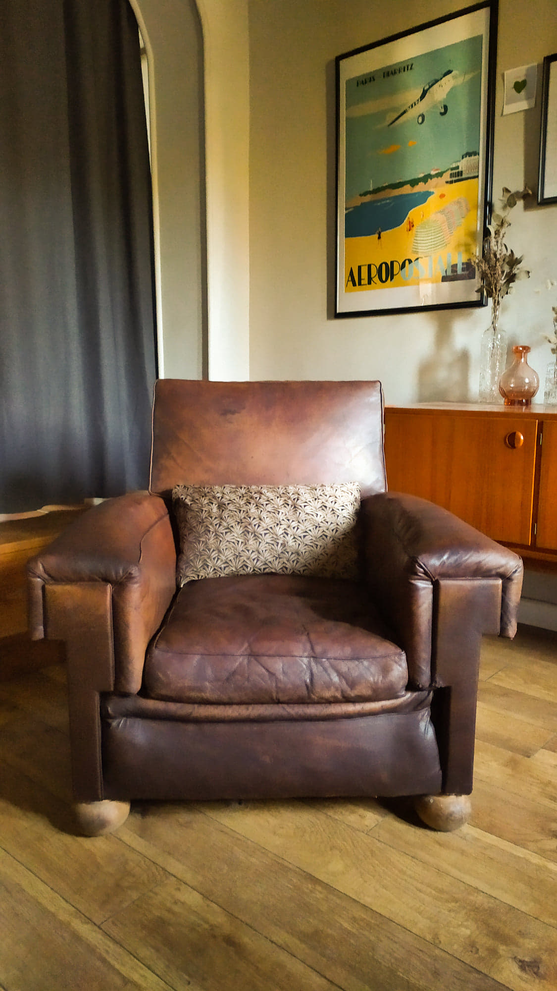 Leather and jacquard club chair