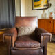 Leather and jacquard club chair
