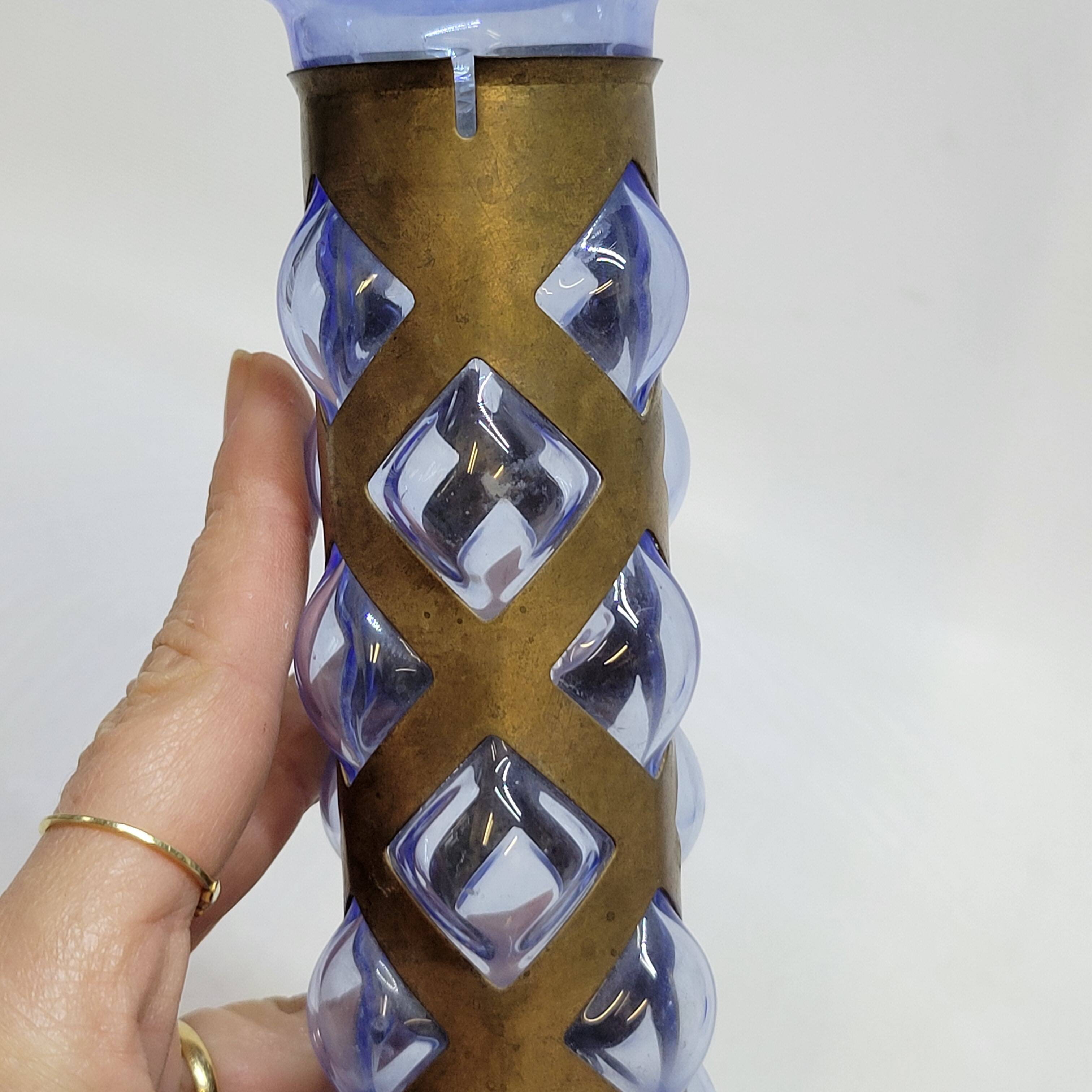 Pair Of Blue Glass Tealight Holders Blown In Cage Dlg Felipe Derflingher