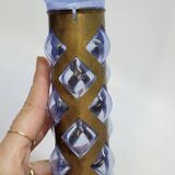 Paire De Bougeoirs Photophores Verre Bleu Soufflé En Cage Dlg Felipe Derflingher