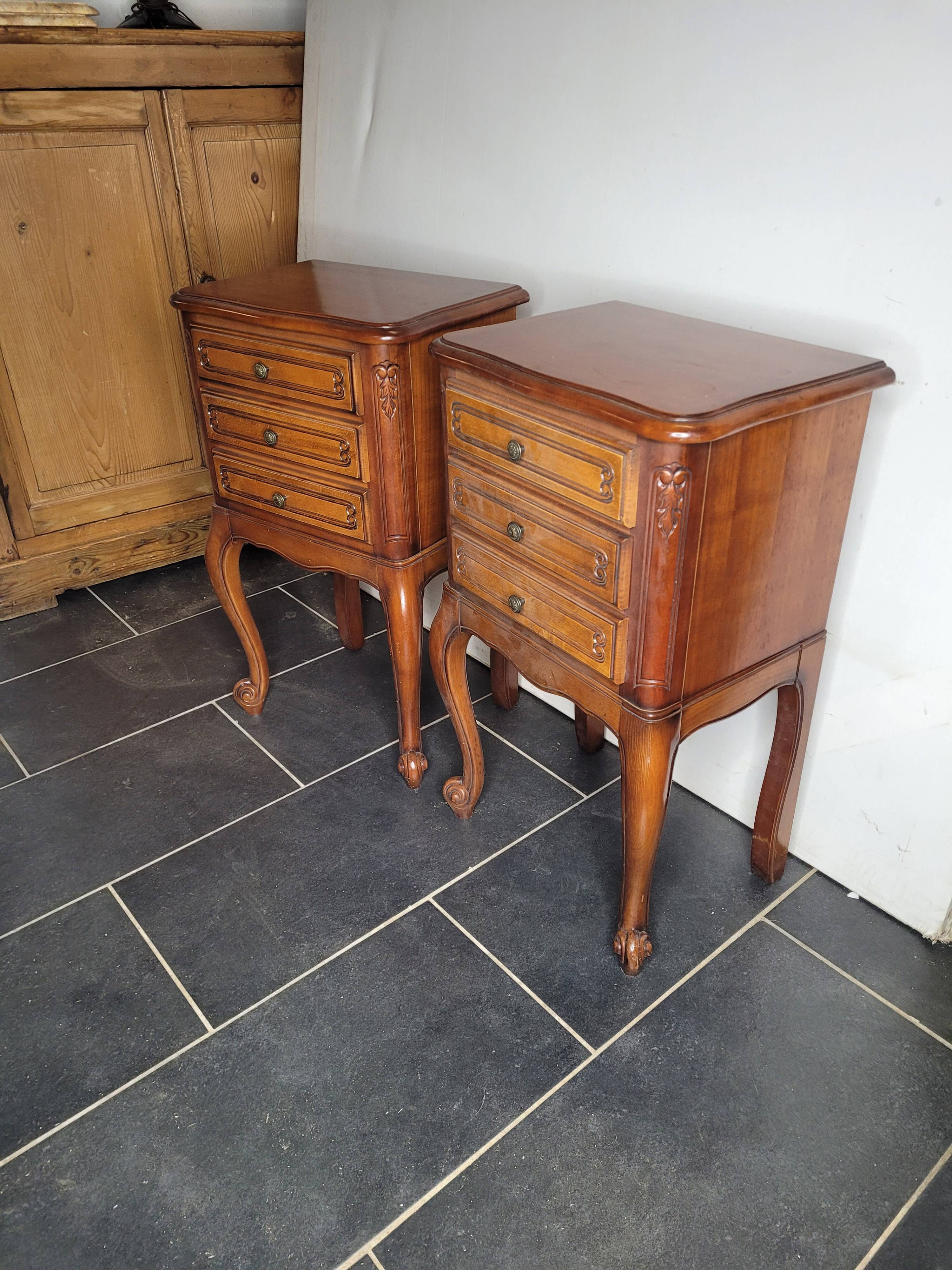 Pair of Louis XV style bedside tables in cherry wood