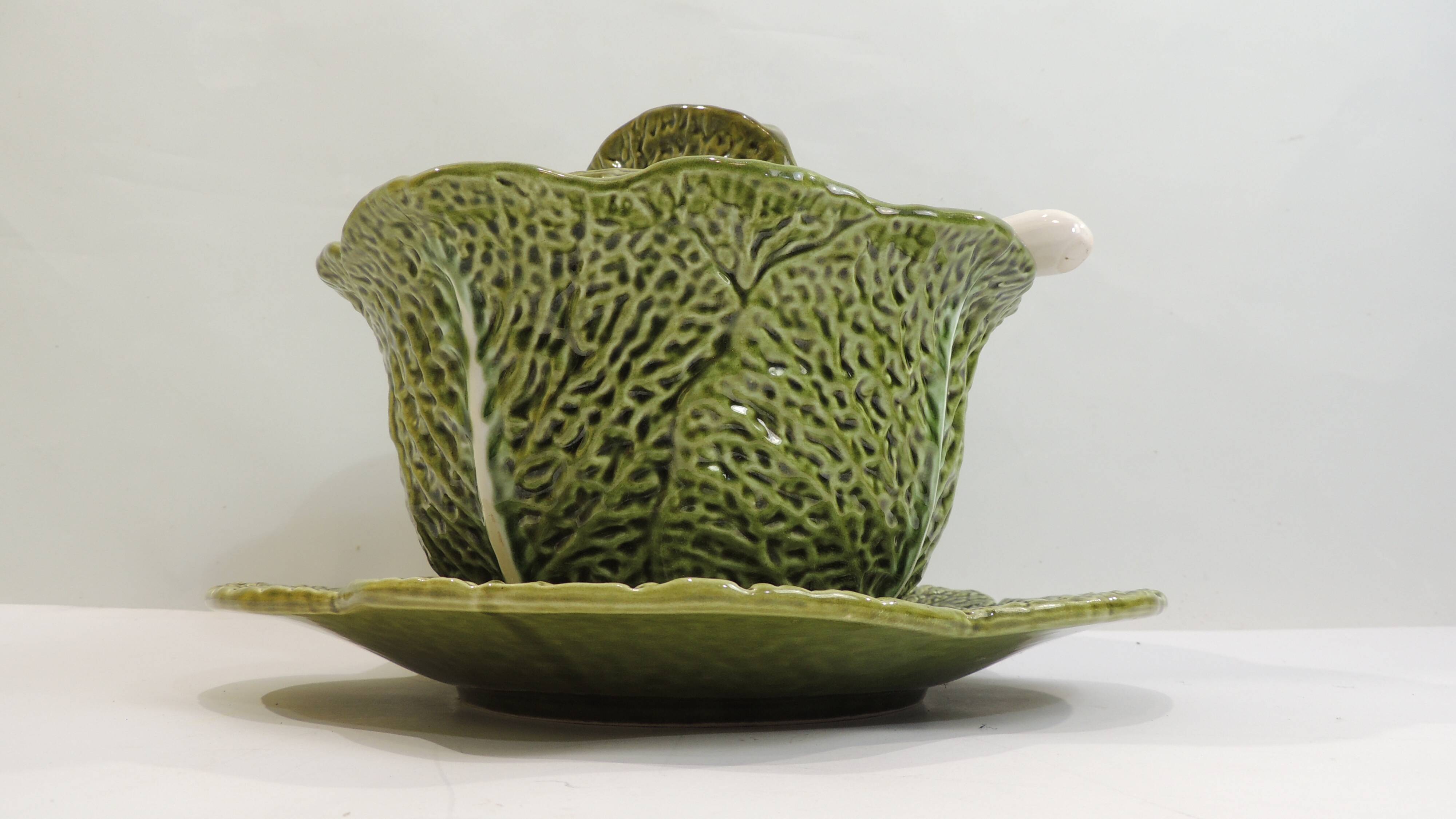 Vintage Cabbage-Shaped Tureen (Majolica/Barbotine)