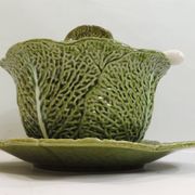 Vintage Cabbage-Shaped Tureen (Majolica/Barbotine)