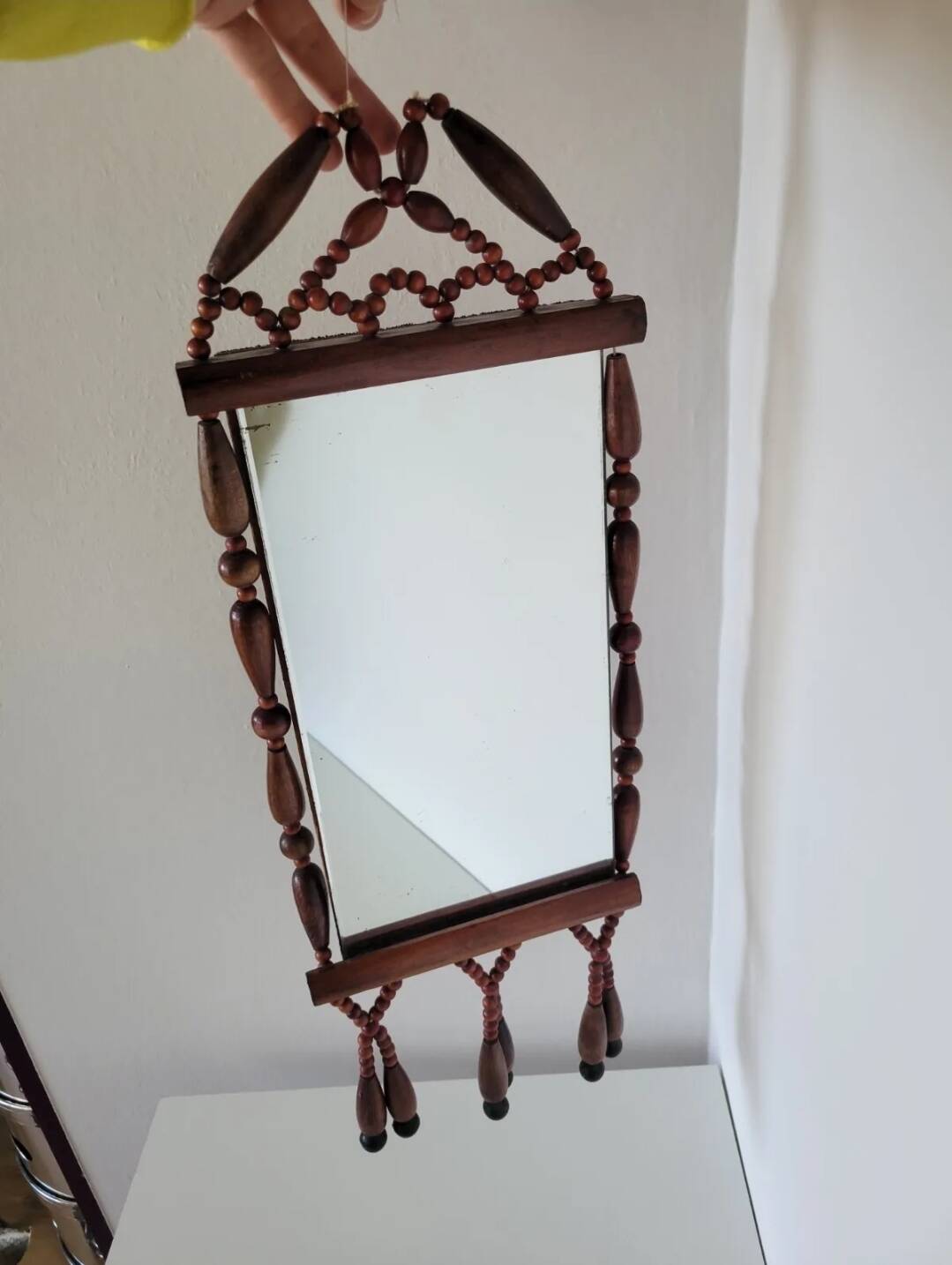 Miroir bohème vintage en perles de bois