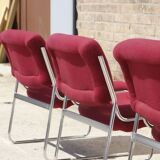 Space Age Chairs in Chrome and Velvet, 1970s, Set of 4