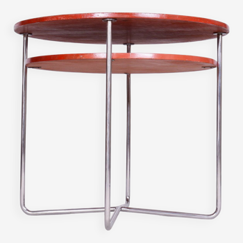 Restored Bauhaus Small Round Table, Chrome-Plated Steel, Czechia, 1930s
