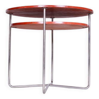 Restored Bauhaus Small Round Table, Chrome-Plated Steel, Czechia, 1930s