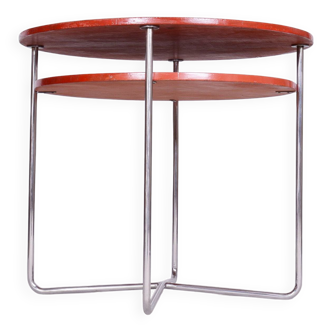 table ronde restaurée Bauhaus, acier chromé, Tchéquie, années 1930