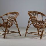 Pair of shell armchairs in rattan, France 1960