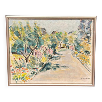 Huile sur toile originale suédoise – « Paysage » par Lena Jenny Malmajo – Datée de 2000 – Vintage et encadrée