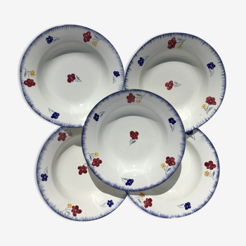 5 assiettes creuses Mary Lou Digoin bord bleu