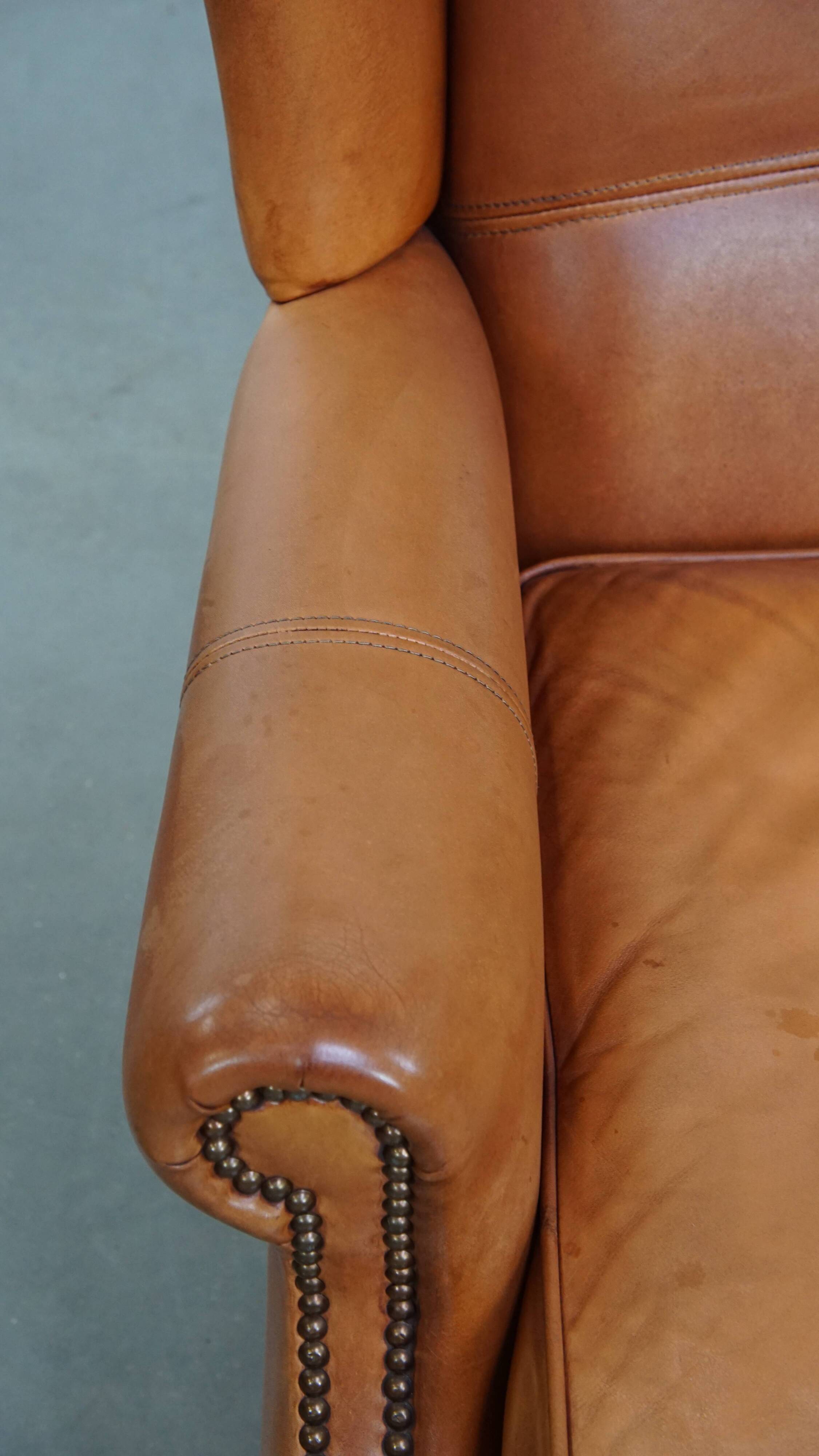 Cowhide leather wingback armchair