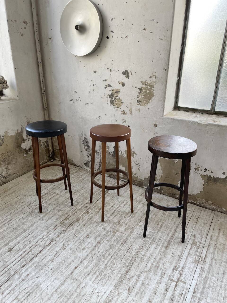 Set of three high bistro stools
