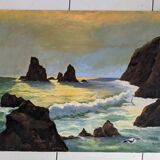 Marine painting: coast and seagulls