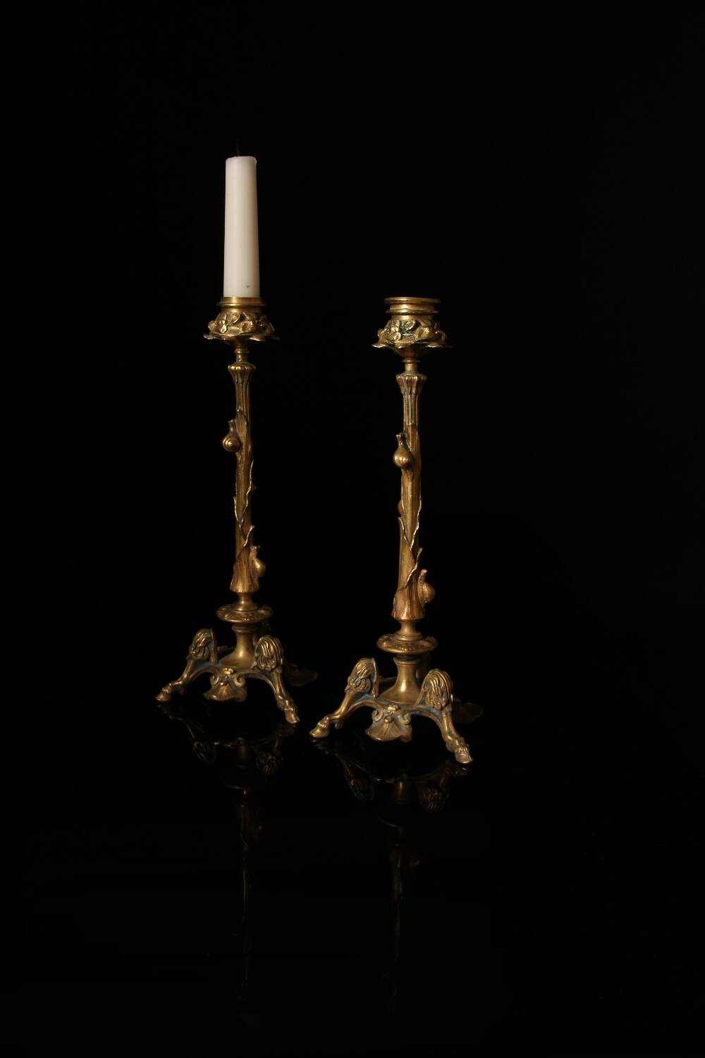 Pair of tripod candlesticks by Paul-Auguste Gagné (19th century)