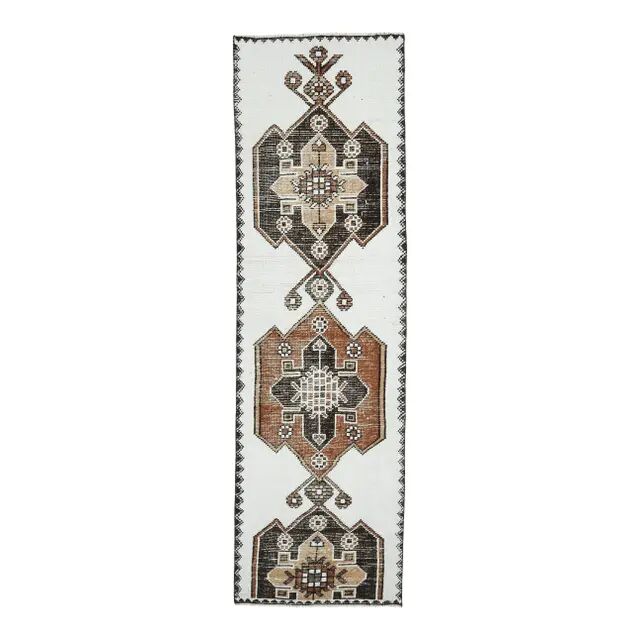 1970s Vintage Turkish Oushak Diamond Wool Runner 91x313
