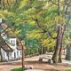 Vintage signed cottage landscape oil painting