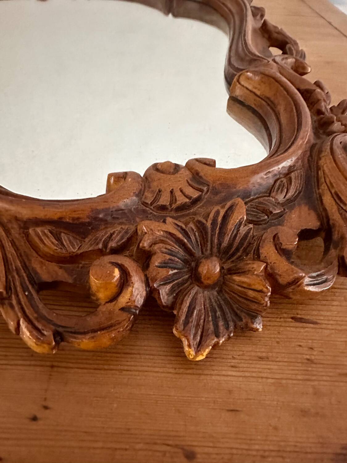 Carved wood mirror