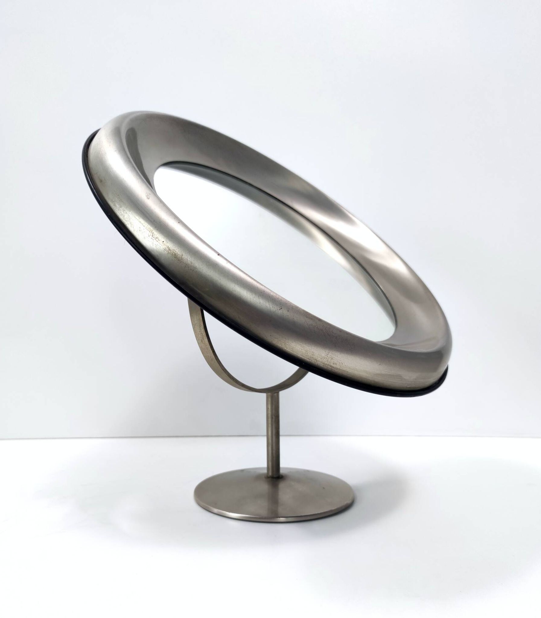 Round Anodized Brass Vanity Mirror Attr. to Sergio Mazza, Italy