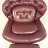 French burgundy leather space age lounge chair & footstool 1970’s